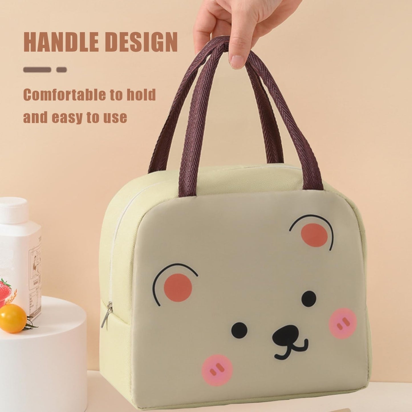 🎒 Geantă Frigorifică Copii MaisonElise, Model Ursuleț Bej, 22x14x19 cm, Pânză Oxford Izolată Termic, Prânz & Picnic, Design Desene Animate