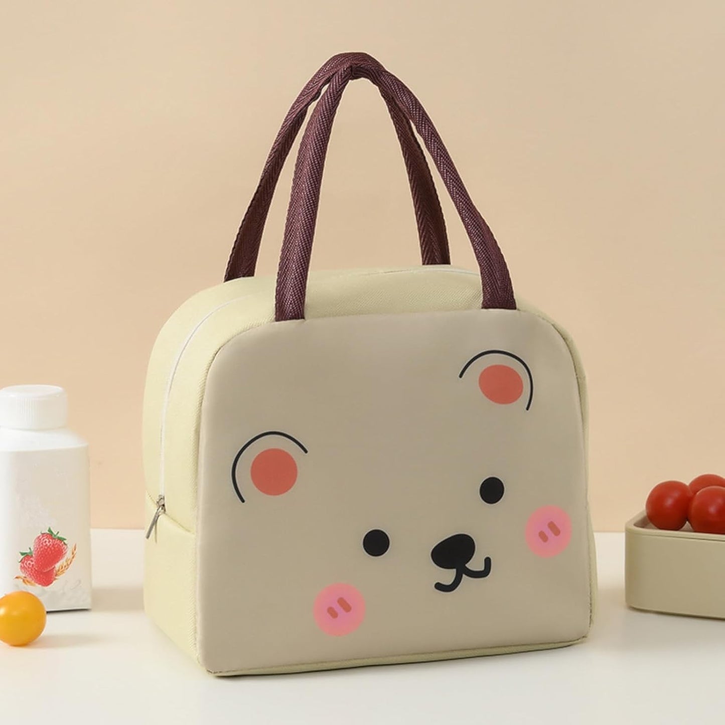 🎒 Geantă Frigorifică Copii MaisonElise, Model Ursuleț Bej, 22x14x19 cm, Pânză Oxford Izolată Termic, Prânz & Picnic, Design Desene Animate