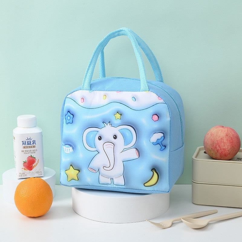 🐘 Geantă Frigorifică Copii MaisonElise, Model Elefănțel Albastru, 23x13x19 cm, Termoizolată, Desene Animate 3D, Pânză Oxford, Portabilă pentru Prânz