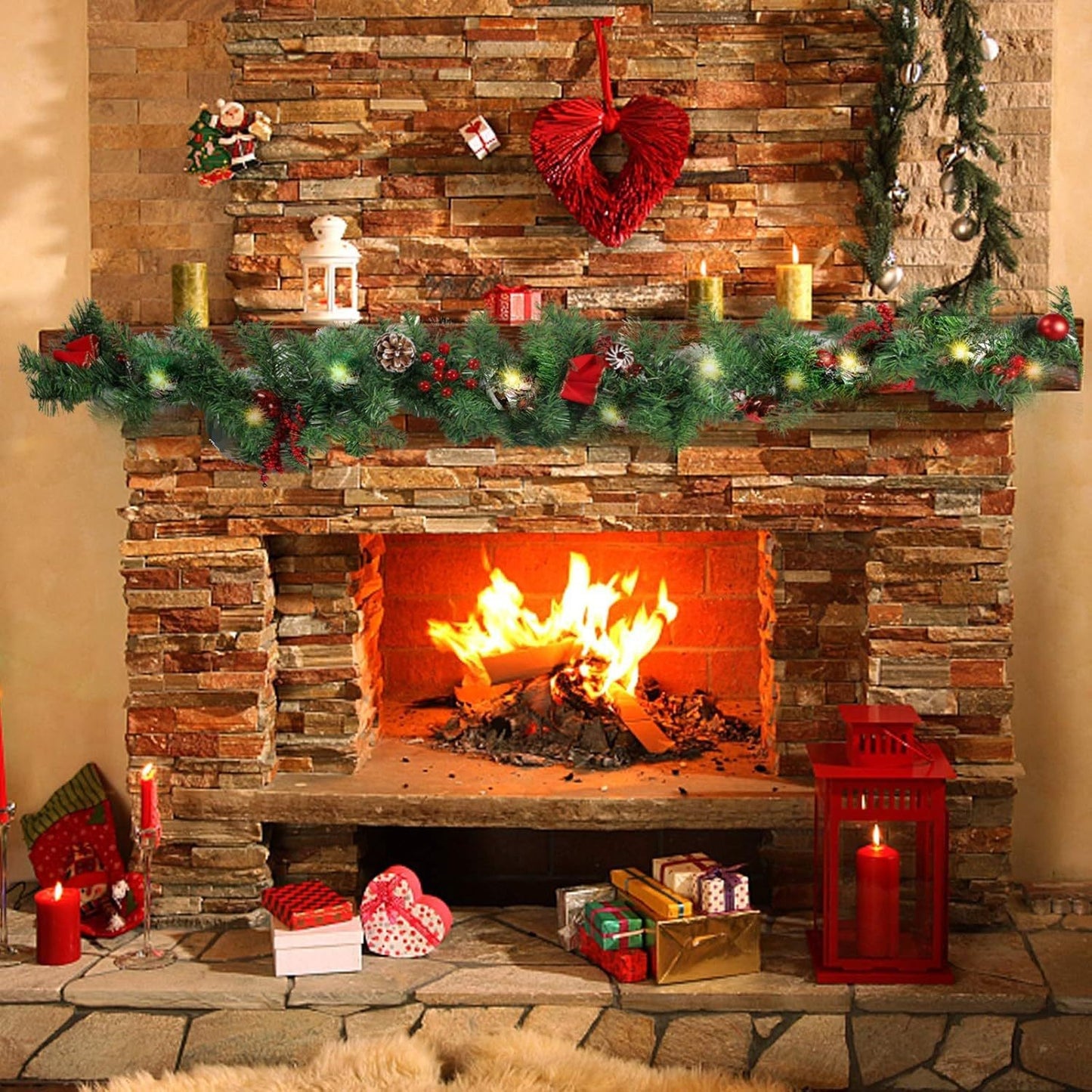 Ghirlandă de Crăciun, 270 cm, cu 50 LED-uri, Brad Artificial Decorat, Funcționare pe Baterii