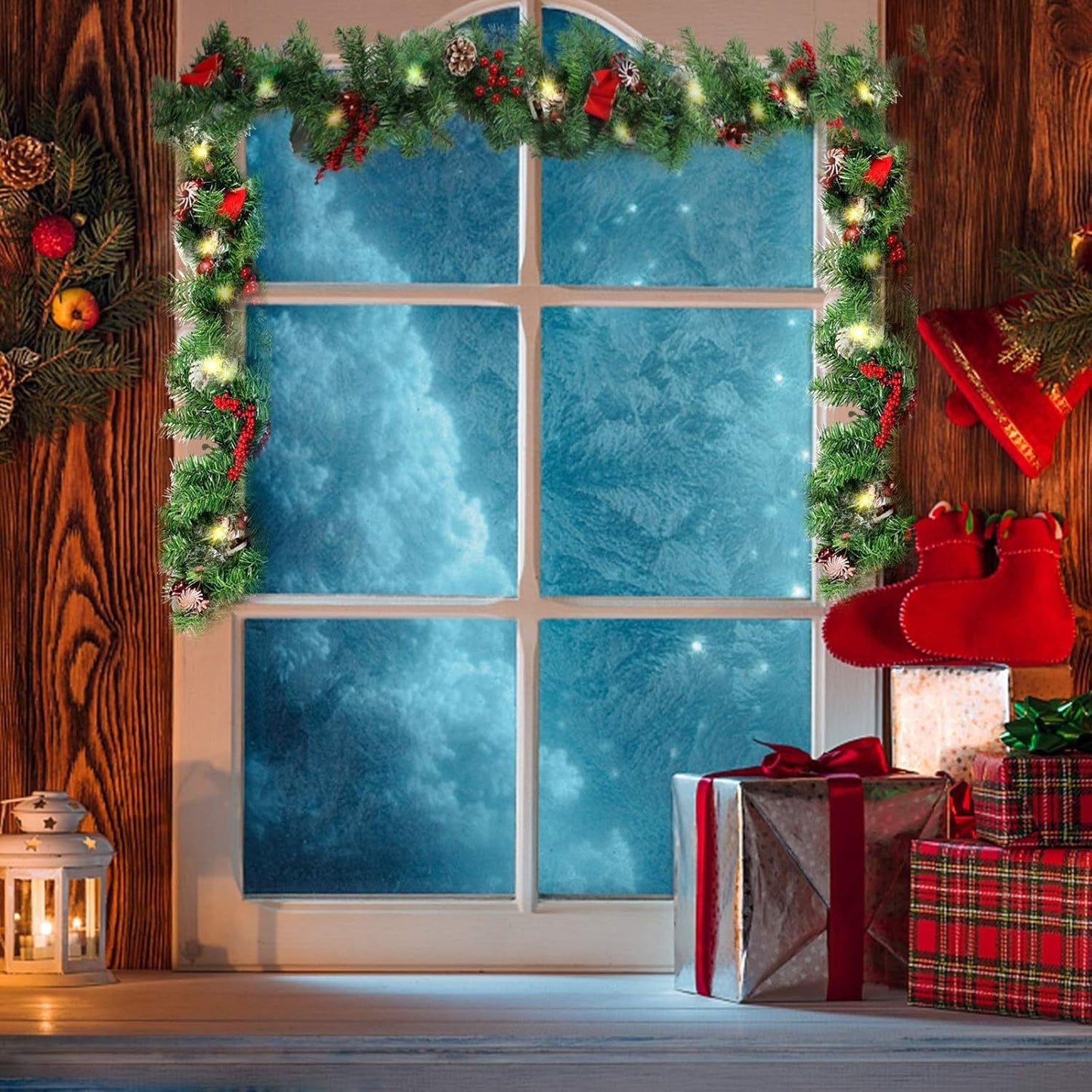 Ghirlandă de Crăciun, 270 cm, cu 50 LED-uri, Brad Artificial Decorat, Funcționare pe Baterii