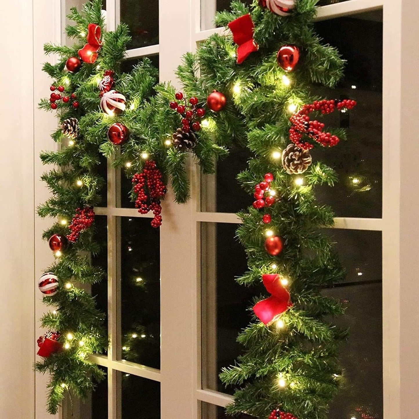 Ghirlandă de Crăciun, 270 cm, cu 50 LED-uri, Brad Artificial Decorat, Funcționare pe Baterii