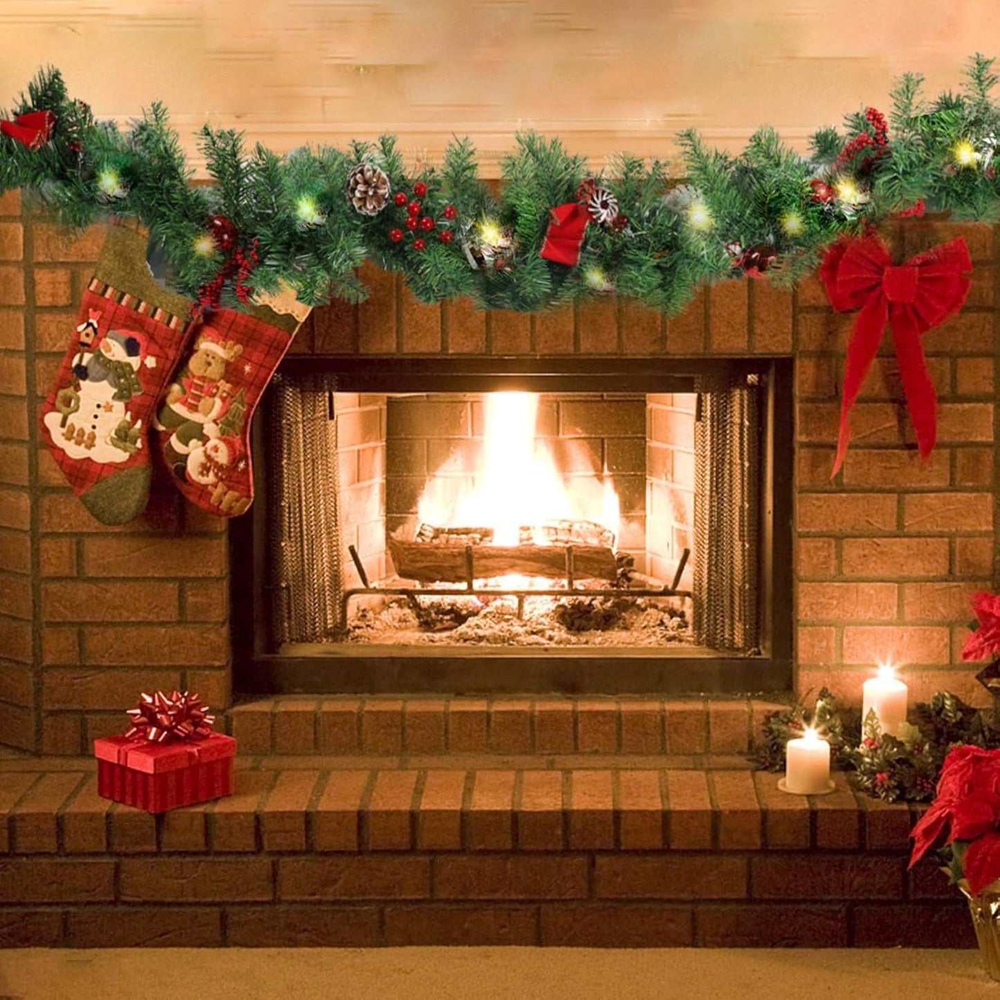 Ghirlandă de Crăciun, 180 cm, cu 30 LED-uri, Brad Artificial Decorat, Funcționare pe Baterii