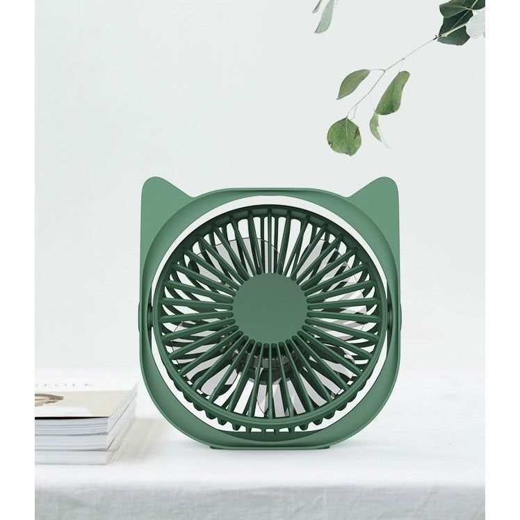🌿 Mini Ventilator MaisonElise cu USB, Rotire 360°, 3 Viteze, Ultra Silențios, Design Urechi Pisică, 13.5 x 12.8 cm, Verde Mentă