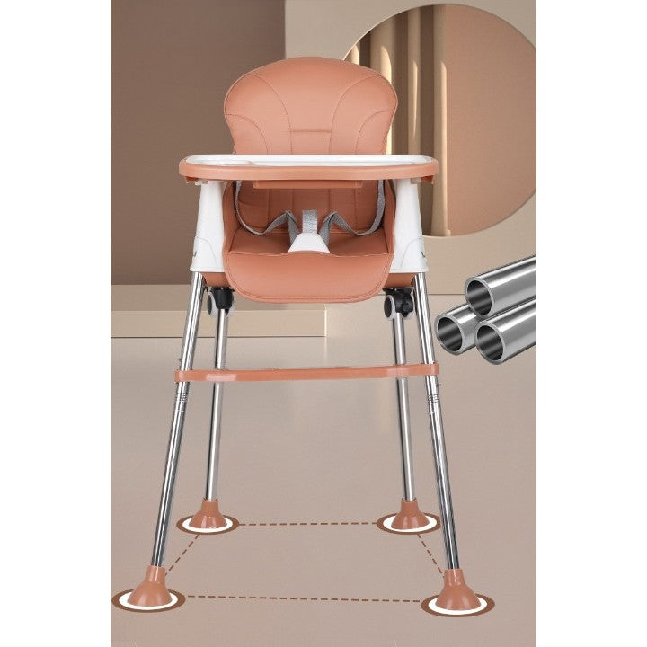 Scaun de Masa Pliabil 3in1, Reglabil, Multifunctional, 3 Pozitii, Masuta si Husa Detasabile, Roti, Centura de Siguranta, Ajustare Inaltime, Maro