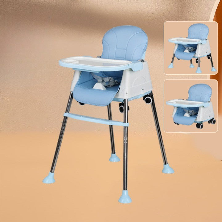 Scaun de Masa Pliabil 3in1, Reglabil, Multifunctional, 3 Pozitii, Masuta si Husa Detasabile, Roti, Centura de Siguranta, Ajustare Inaltime, Albastru
