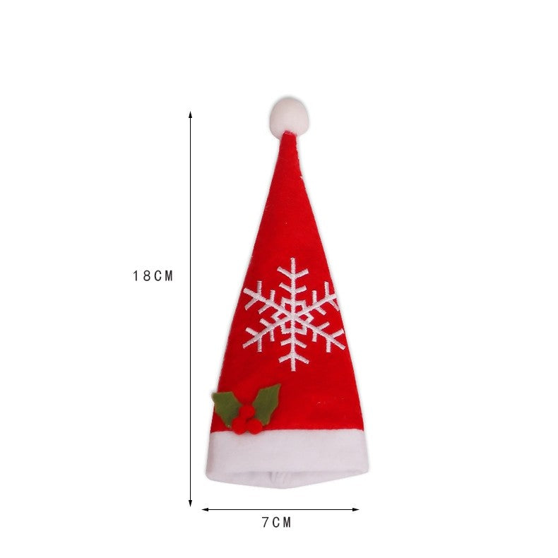 Husa Decorativă Festivă pentru 3 Tacâmuri, model Căciuliță Crăciun cu Fulg de Nea 18x7 cm, Roșu