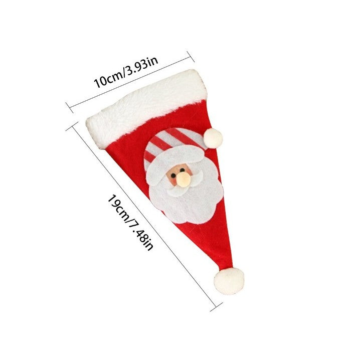 Husa Decorativă Festivă pentru 3 Tacâmuri, model Căciuliță Moș Crăciun 19x10 cm, Roșu