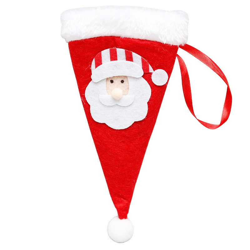 Husa Decorativă Festivă pentru 3 Tacâmuri, model Căciuliță Moș Crăciun 19x10 cm, Roșu