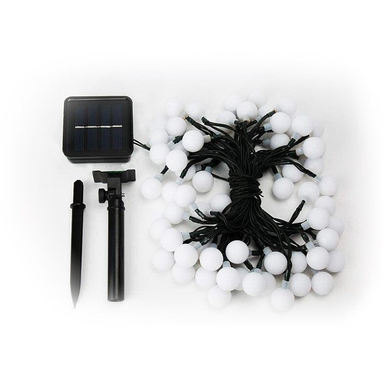 Instalatie de Craciun Solara, 12 m, 100 de LED-uri cu ornament tip Bulb, 8 jocuri de lumini, Lumina Alb Rece