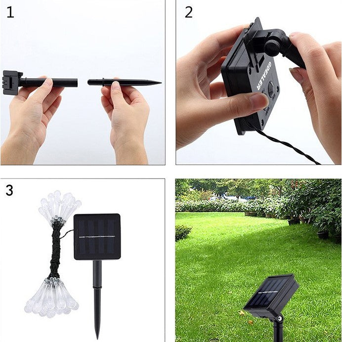 Instalație Solara, 5 m , 20 LED-uri Ornament tip picatura de apa , Lumina Alb Cald