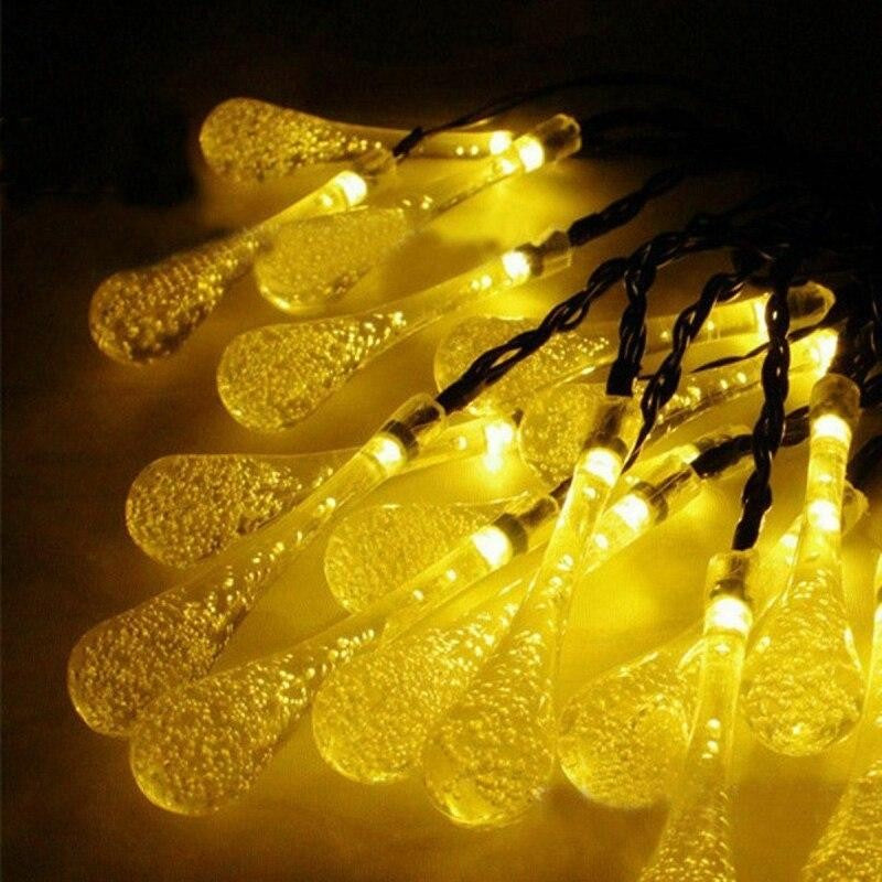 Instalație Solara, 5 m , 20 LED-uri Ornament tip picatura de apa , Lumina Alb Cald