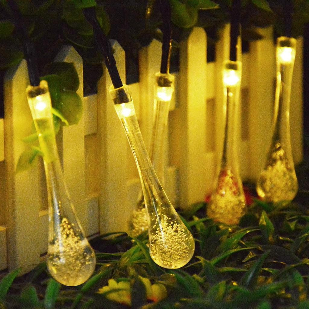 Instalație Solara, 5 m , 20 LED-uri Ornament tip picatura de apa , Lumina Alb Cald
