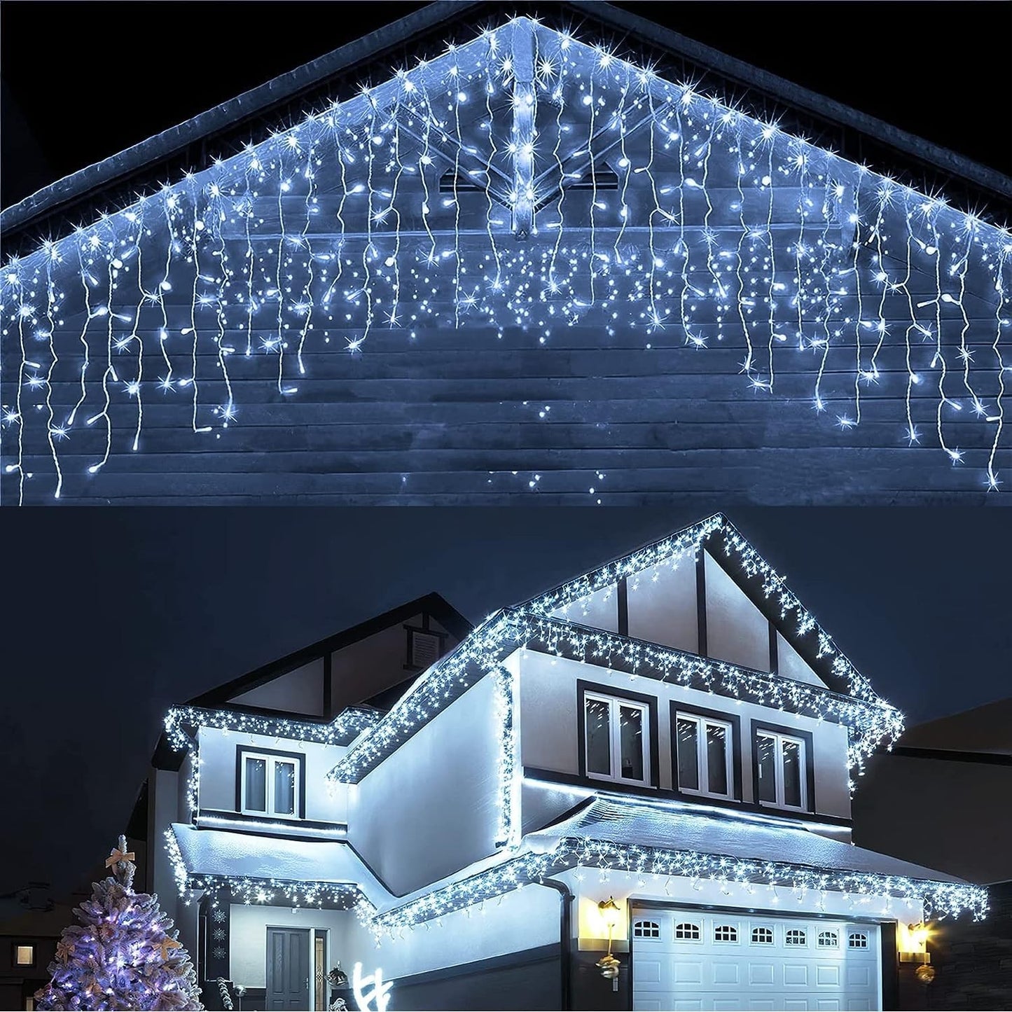 Instalație de Crăciun tip Franjuri/Turturi 12m , 300 LED-uri, 8 jocuri de lumini, INTERCONECTABILA, Lumina Alb Rece