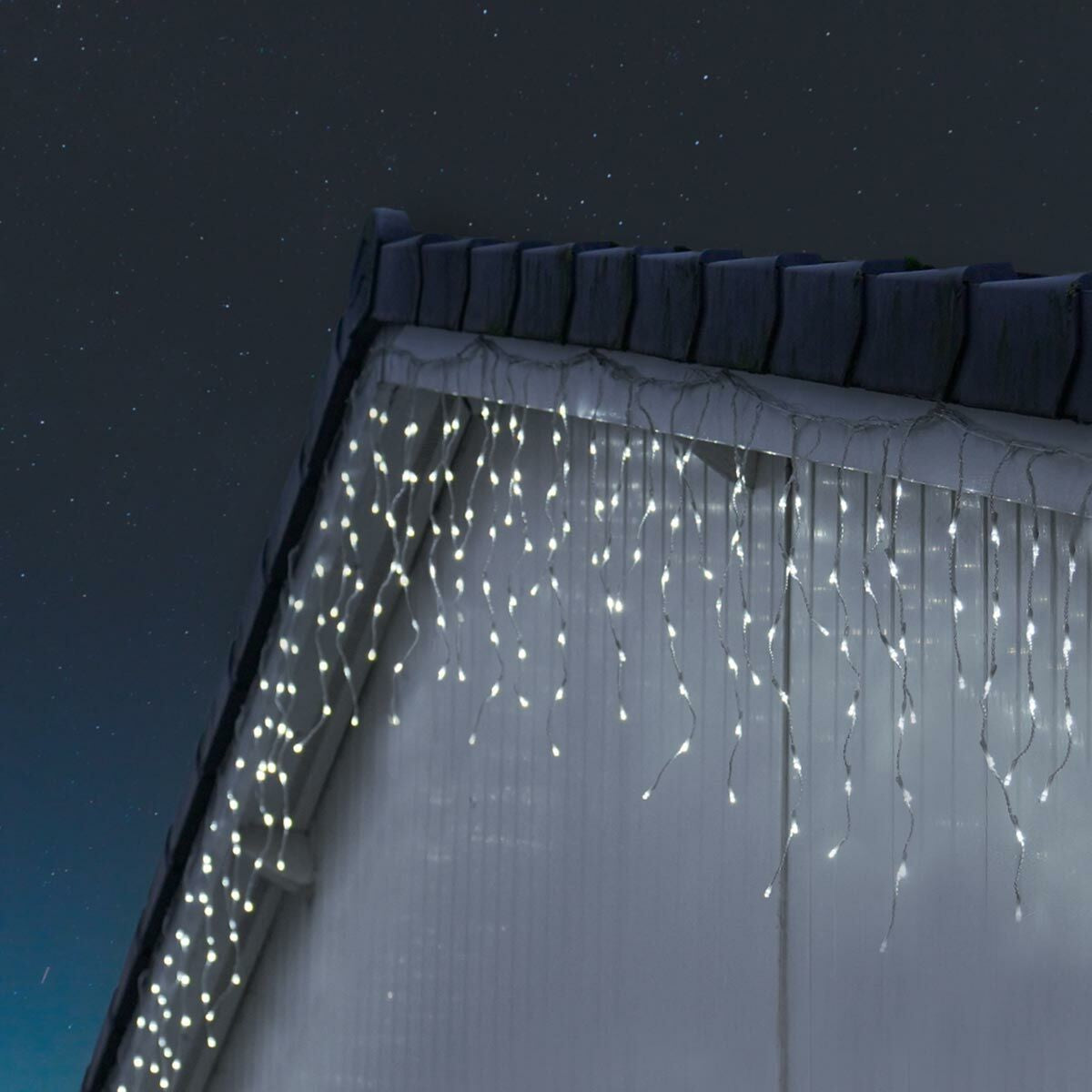 Instalație de Crăciun tip Franjuri/Turturi 12m , 300 LED-uri, 8 jocuri de lumini, INTERCONECTABILA, Lumina Alb Rece