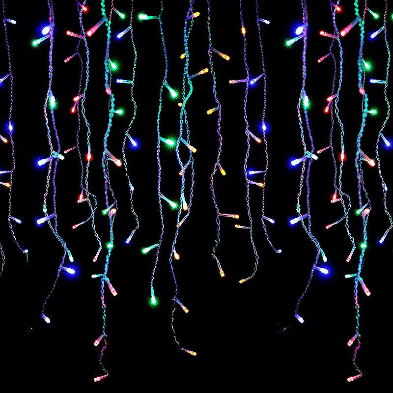Instalație de Crăciun tip Franjuri/Turturi 12m , 300 LED-uri, 8 jocuri de lumini, INTERCONECTABILA, Lumina Multicolora
