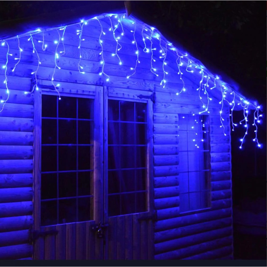 Instalație de Crăciun tip Franjuri/Turturi 12m , 300 LED-uri, 8 jocuri de lumini, INTERCONECTABILA, Lumina Albastra