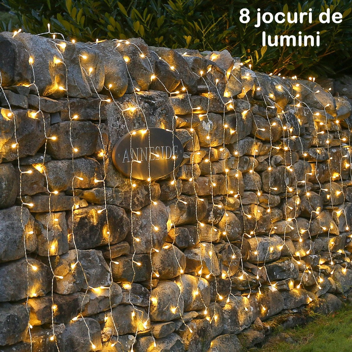 Instalație de Crăciun tip Perdea, 2m x 1m, 120 LED-uri, 8 jocuri de lumini, INTERCONECTABILA, Lumina Alb Cald