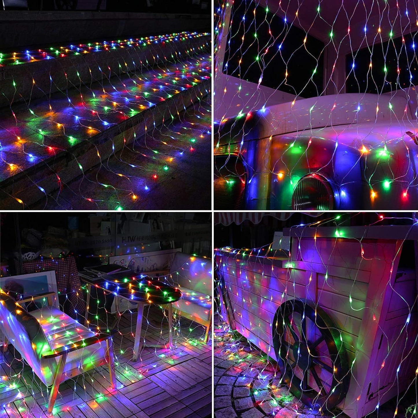 Instalație de Crăciun tip Plasa, 1.5m x 1.5m, 120 LED-uri, 8 jocuri de lumini, INTERCONECTABILA, Lumina Multicolora