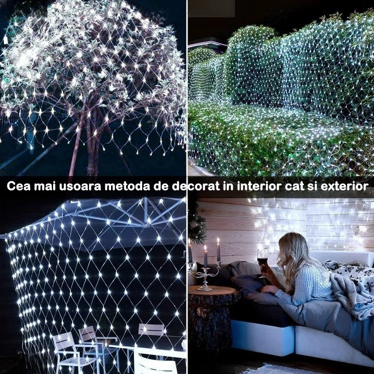 Instalație de Crăciun tip Plasa, 1.2m x1.2m, 80 LED-uri, 8 jocuri de lumini, interconectabila, Lumina Alb Rece
