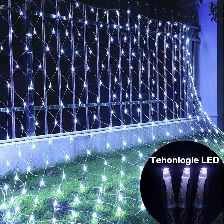 Instalație de Crăciun tip Plasa, 1.2m x1.2m, 80 LED-uri, 8 jocuri de lumini, interconectabila, Lumina Alb Rece