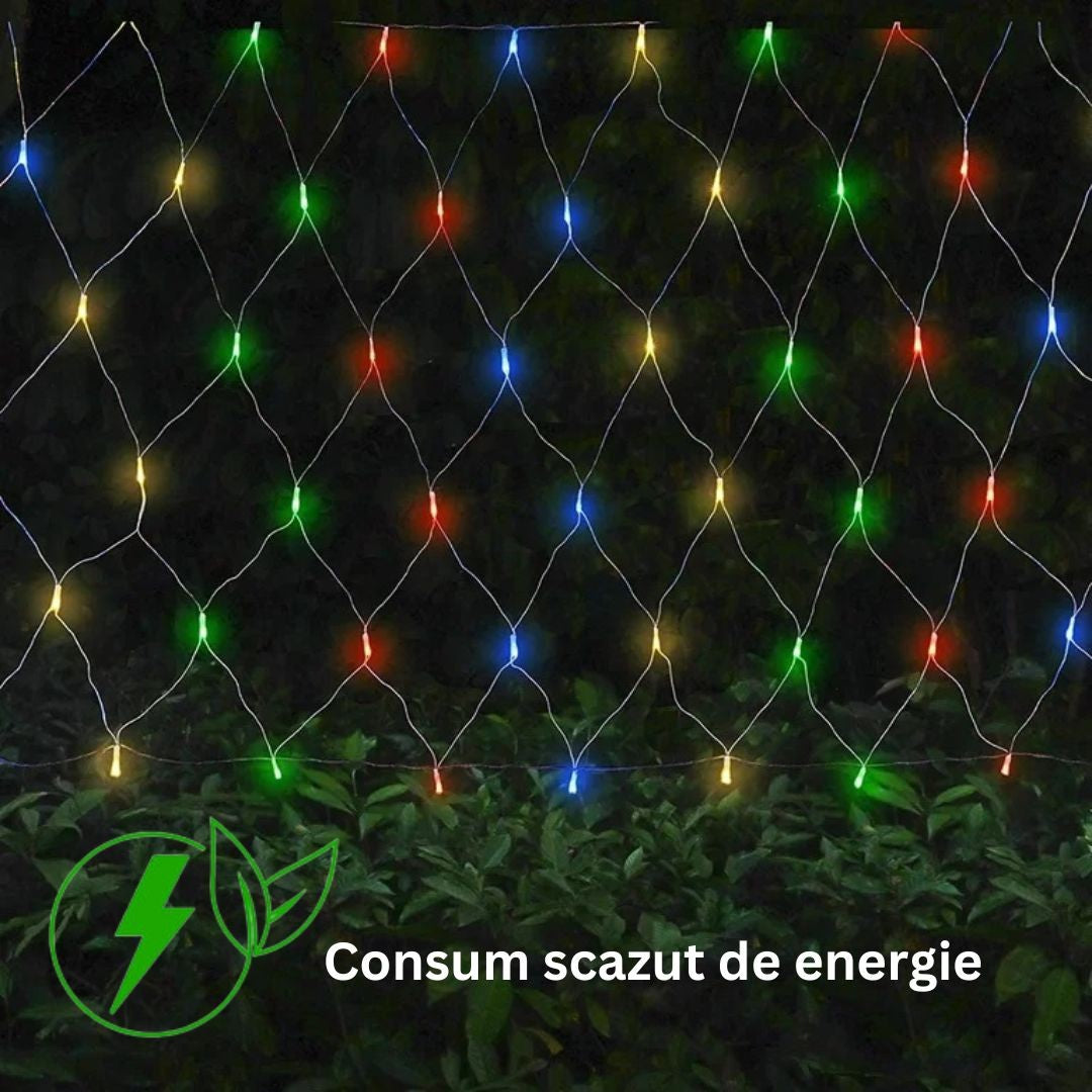 Instalație de Crăciun tip Plasa, 2m x 2m, 160 LED-uri, 8 jocuri de lumini, interconectabila, Lumina Multicolor