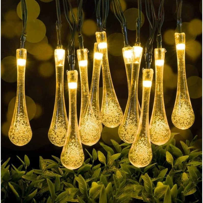 Instalație Solara, 6 m , 28 LED-uri Ornament tip picatura de apa , Lumina Alb Cald
