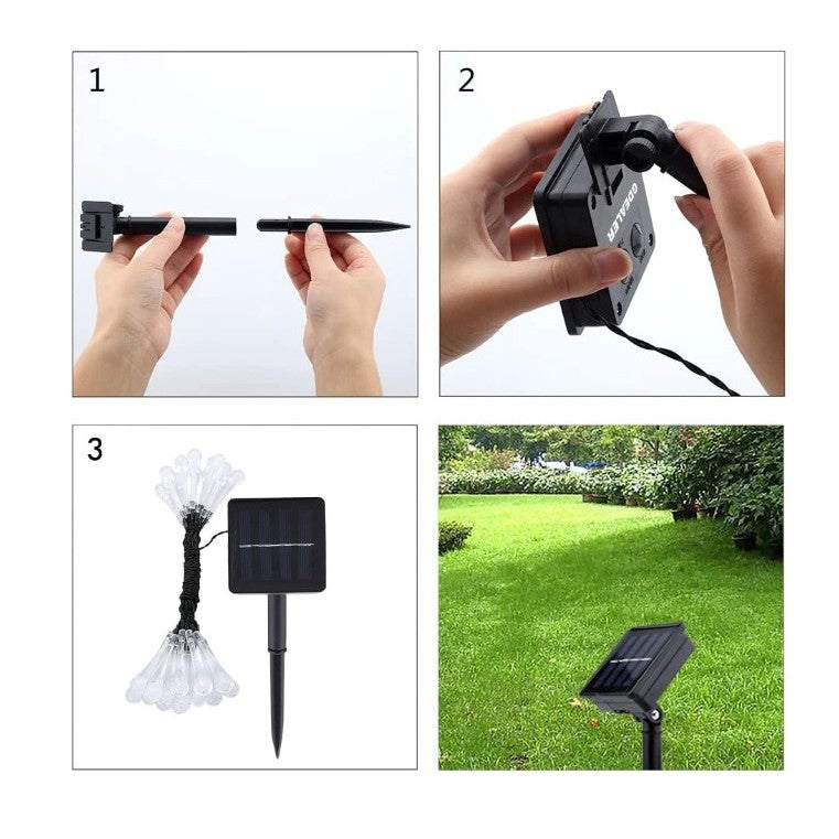 Instalație de Crăciun Solara, 5m , 28 LED-uri, Ornament tip picatura de apa, Lumina Multicolora
