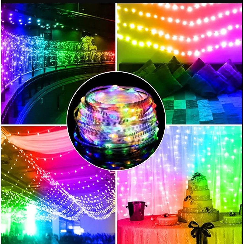 Instalație de Crăciun liniara, 100 micro led-uri, 10m, 8 jocuri de lumini, fir transparent , Lumini Multicolore