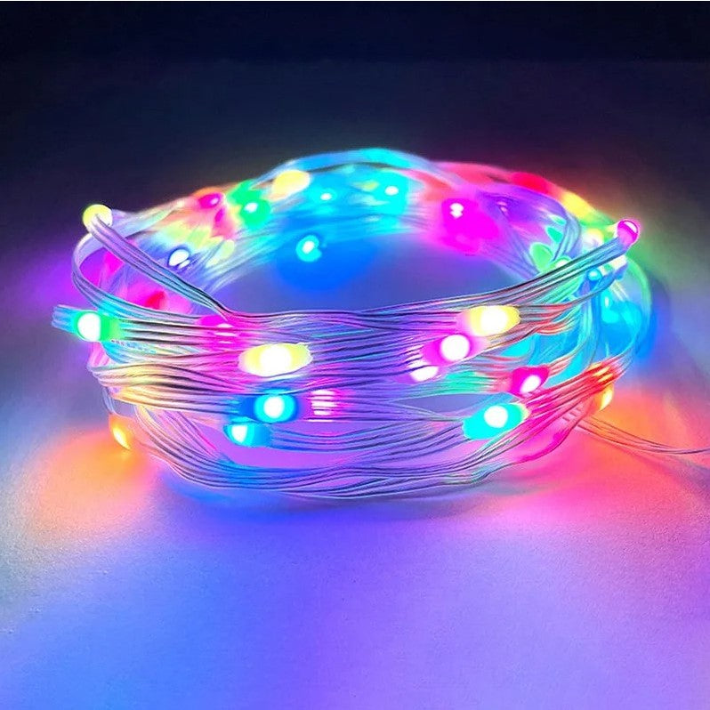 Instalație de Crăciun liniara, 100 micro led-uri, 10m, 8 jocuri de lumini, fir transparent , Lumini Multicolore