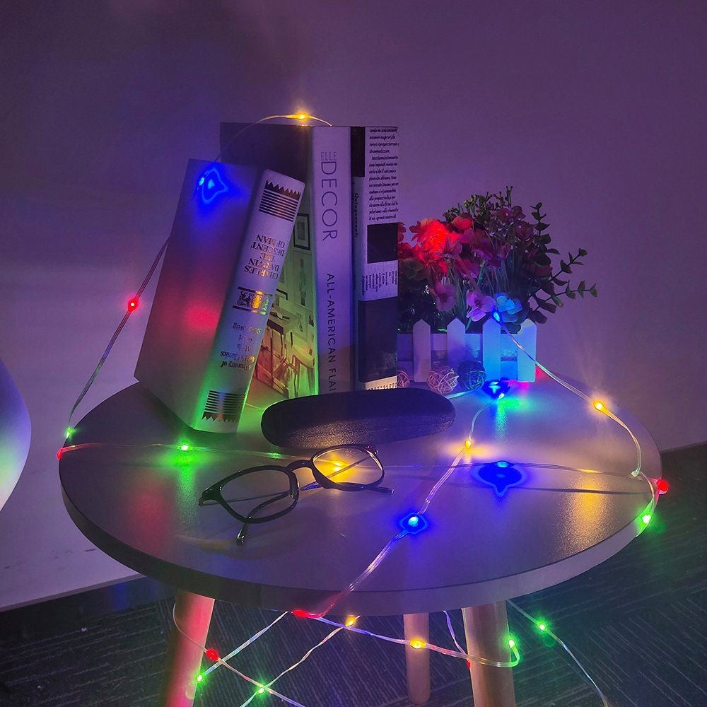 Instalație de Crăciun liniara, 100 micro led-uri, 10m, 8 jocuri de lumini, fir transparent , Lumini Multicolore