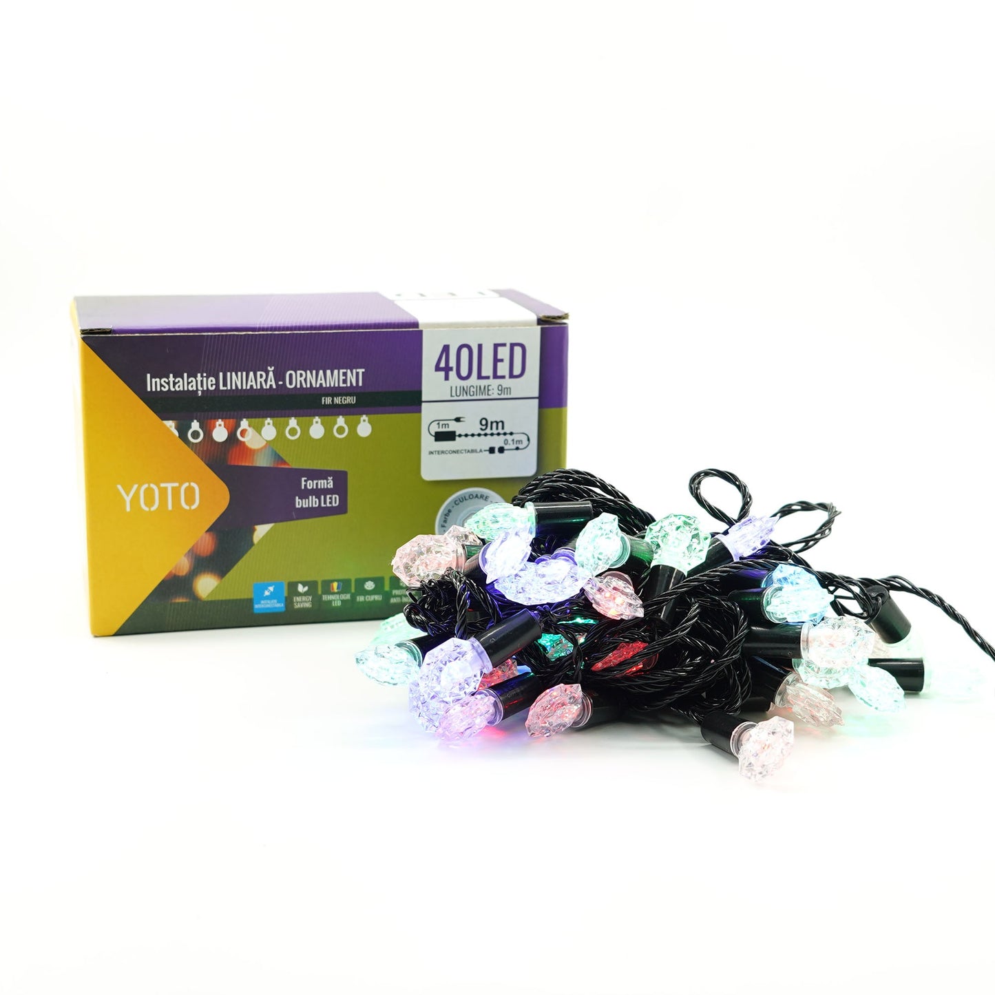 Instalație de Crăciun Liniara RGRB 9M, 40 LED model Anise , Multicolor