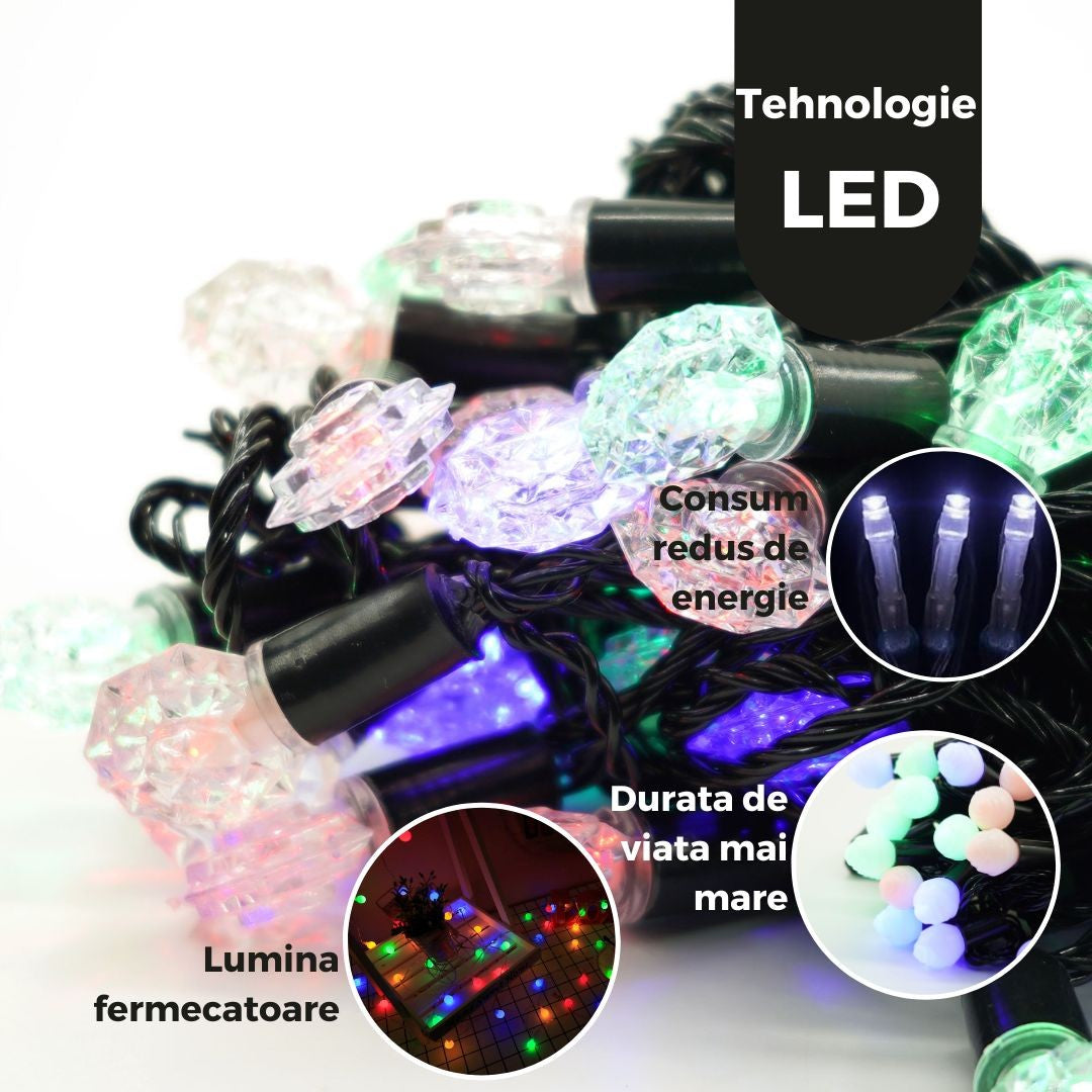 Instalație de Crăciun Liniara RGRB 9M, 40 LED model Anise , Multicolor