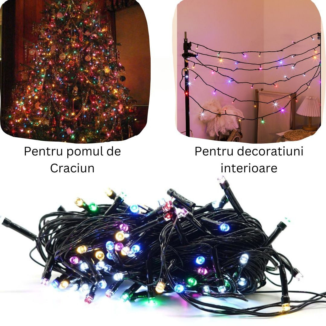 Instalație de Crăciun Liniara 9 m , 1 m cablu alimentare, 8 jocuri de lumini, 100 LED Multicolor