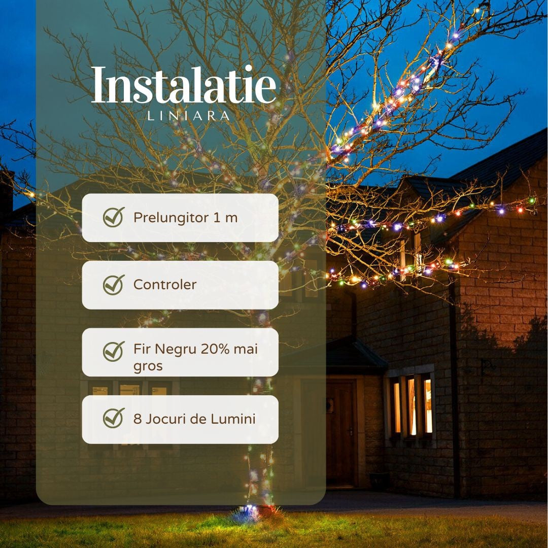 Instalație de Crăciun liniara 21m , 300 LED, 8 jocuri de lumini, Multicolor