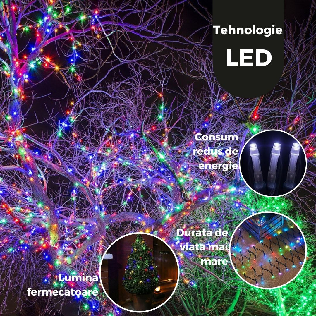 Instalație de Crăciun liniara 21m , 300 LED, 8 jocuri de lumini, Multicolor