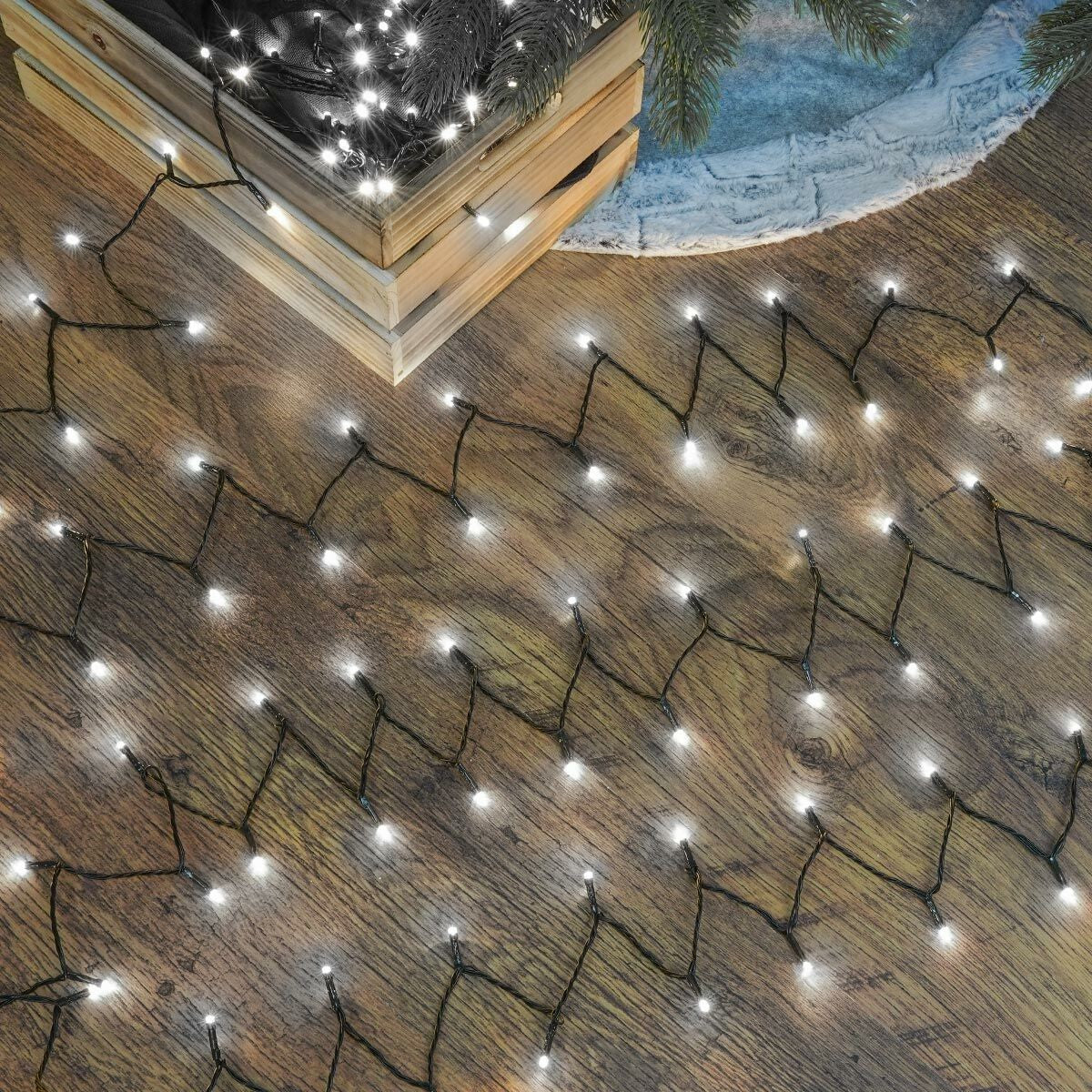 Instalație de Crăciun Liniara 23m, 300 LED, 8 jocuri de lumini, Led in 6 colțuri, Lumina Alb Rece