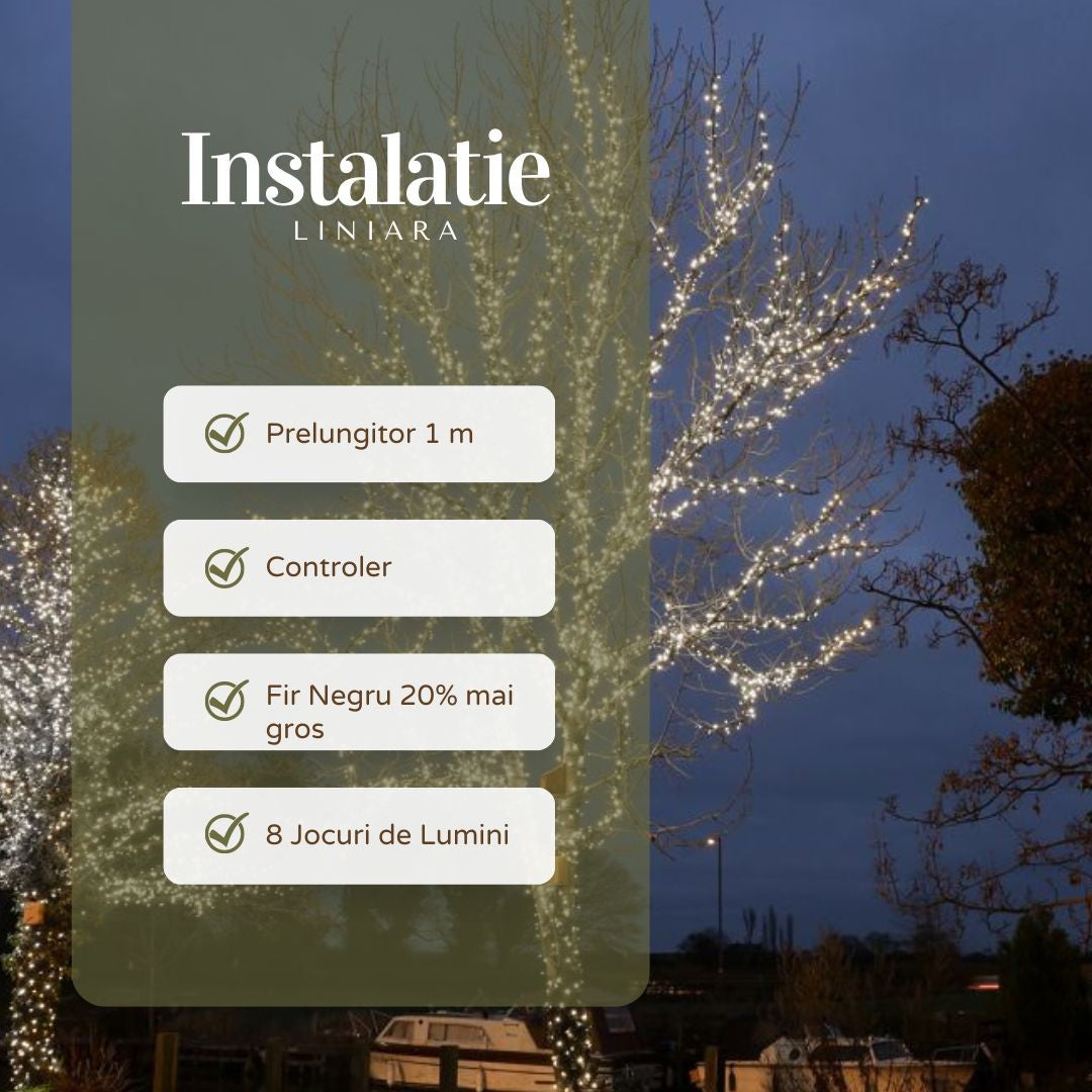Instalație de Crăciun Liniara 49m , 498 LED, 8 jocuri de lumini, Protecție Anti-Inghet, Lumina Alb Rece