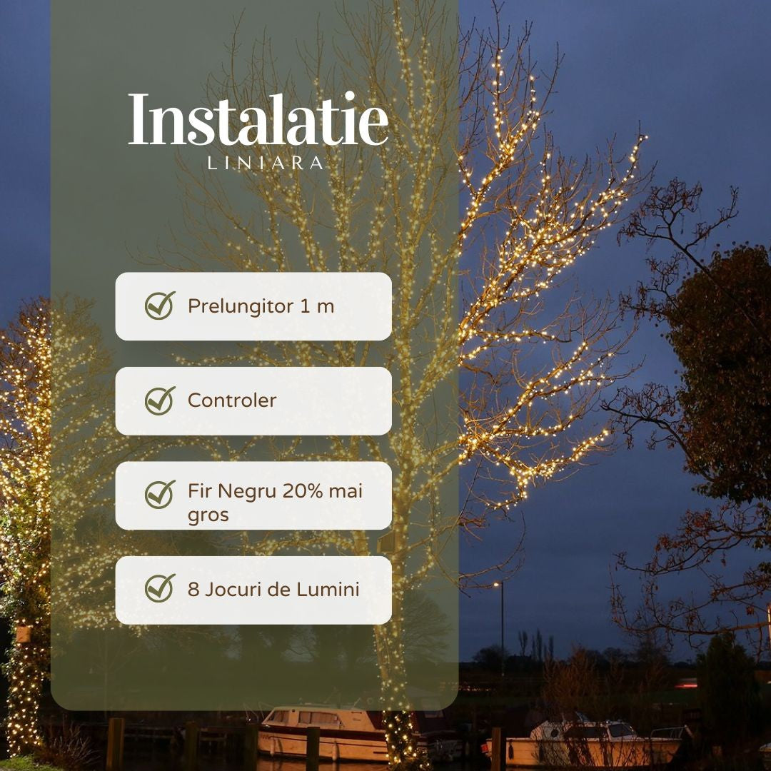 Instalație de Crăciun Liniara 49 M , 498 LED, 8 jocuri de lumini, PROTECTIE ANTI-INGHET, Lumina Alb Cald