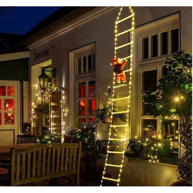 Instalație LED de Crăciun, cu Accesorii, Lumină Caldă, Lungime 3 m, 240 de Luminite, 8 Moduri, Model Moș Crăciun pe Scară, Multicolor