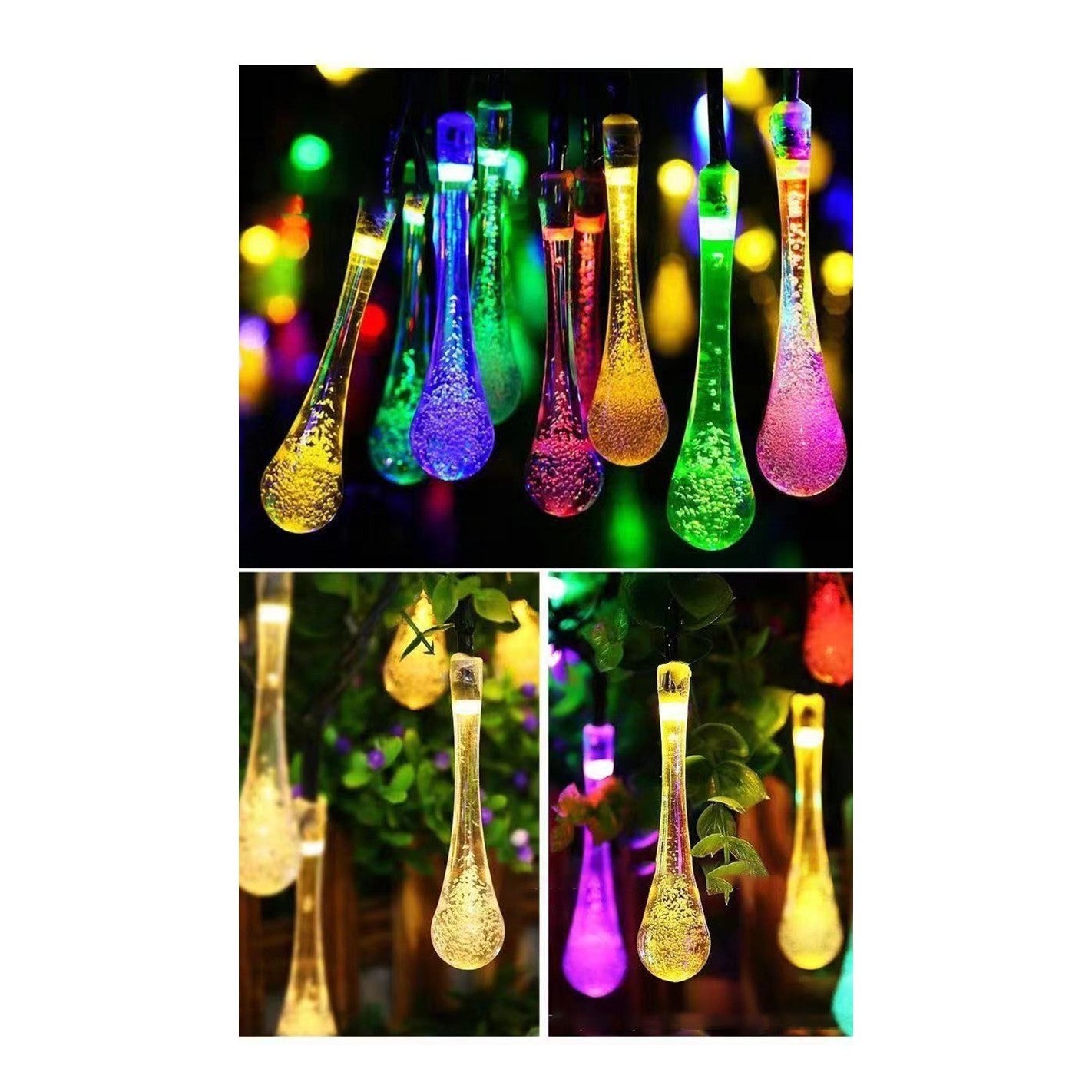 Instalație de Crăciun Solara, 5m , 28 LED-uri, Ornament tip picatura de apa, Lumina Multicolora
