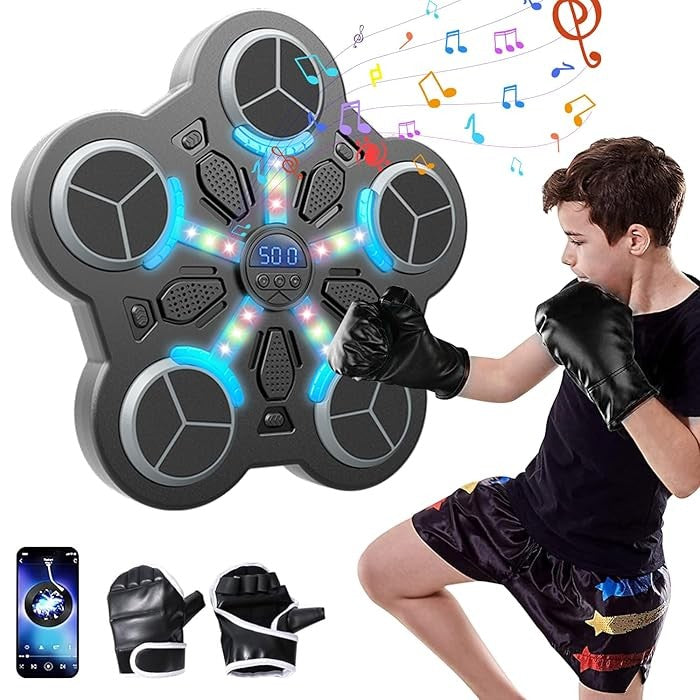 Jucărie de Boxat 5 TINTE cu Muzica si Lumini, Bluetooth, încărcare usb, 32x33x4.5cm 930 grame - MANUSI INCLUSE
