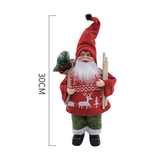 Figurina Decorativa Craciun, Mos Craciun cu Lemne la Brat, 30cm