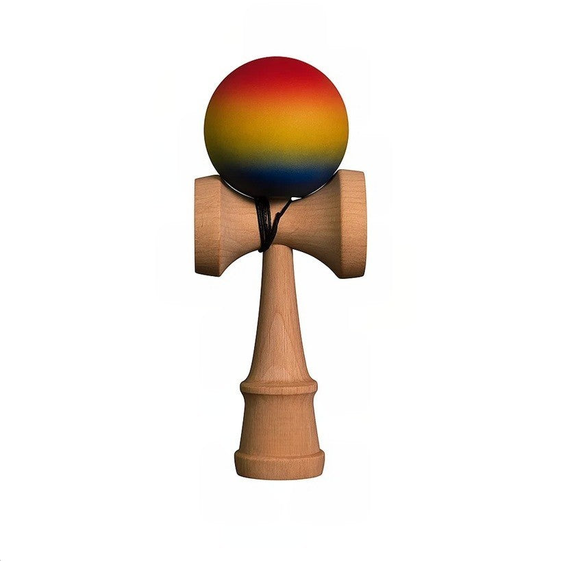 Jucărie KENDAMA din Lemn, 18 cm Gradient Roșu-Galben-Albaastru