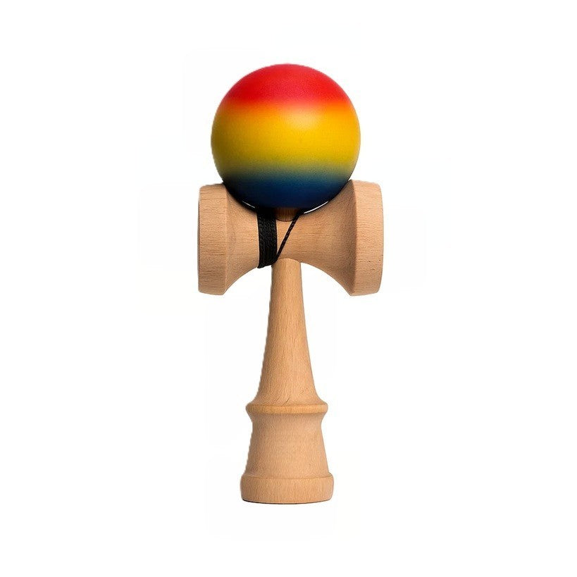Jucărie KENDAMA din Lemn, 18 cm Gradient Roșu-Galben-Albaastru