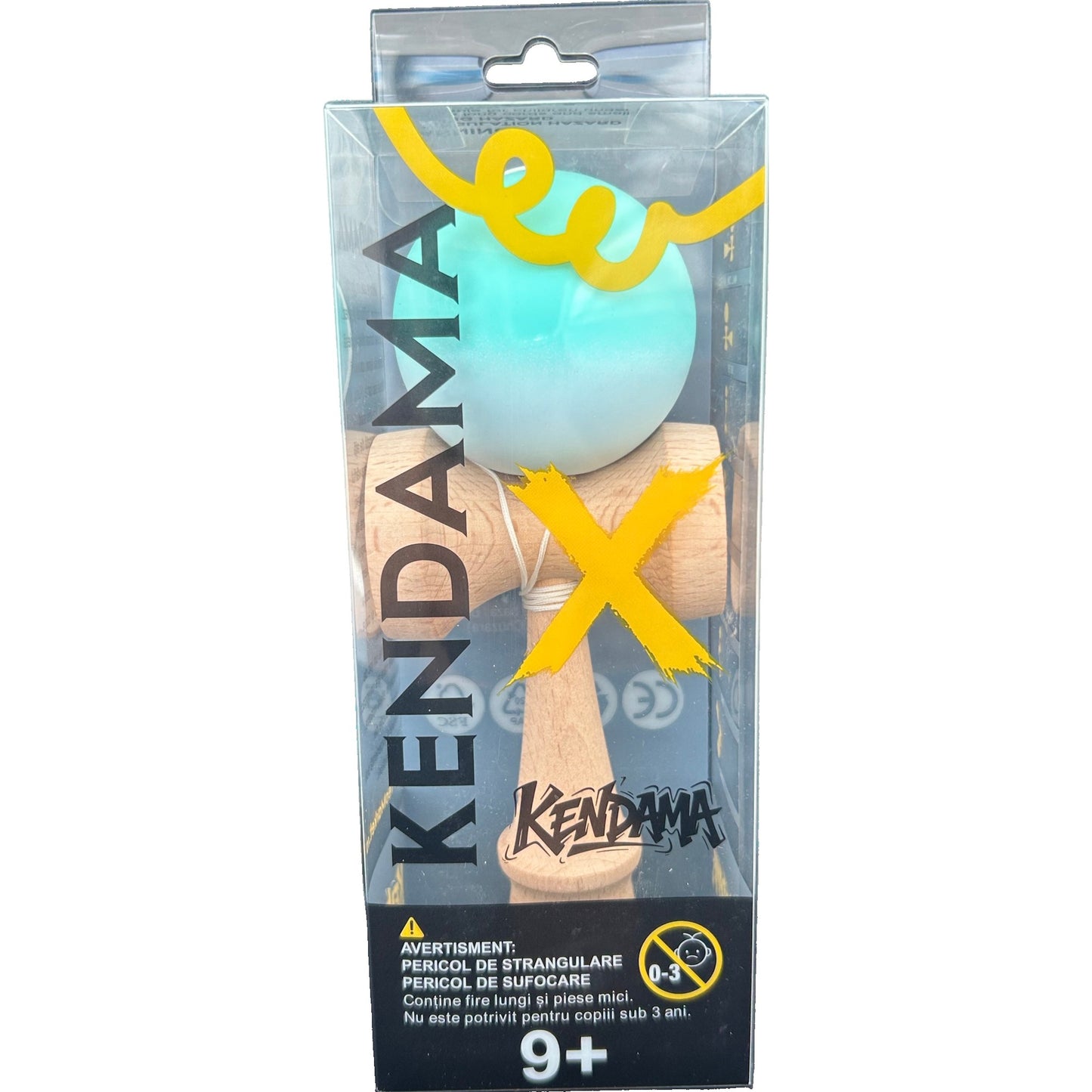 Jucărie KENDAMA din Lemn, 18 cm Gradient Turcoaz-Alb