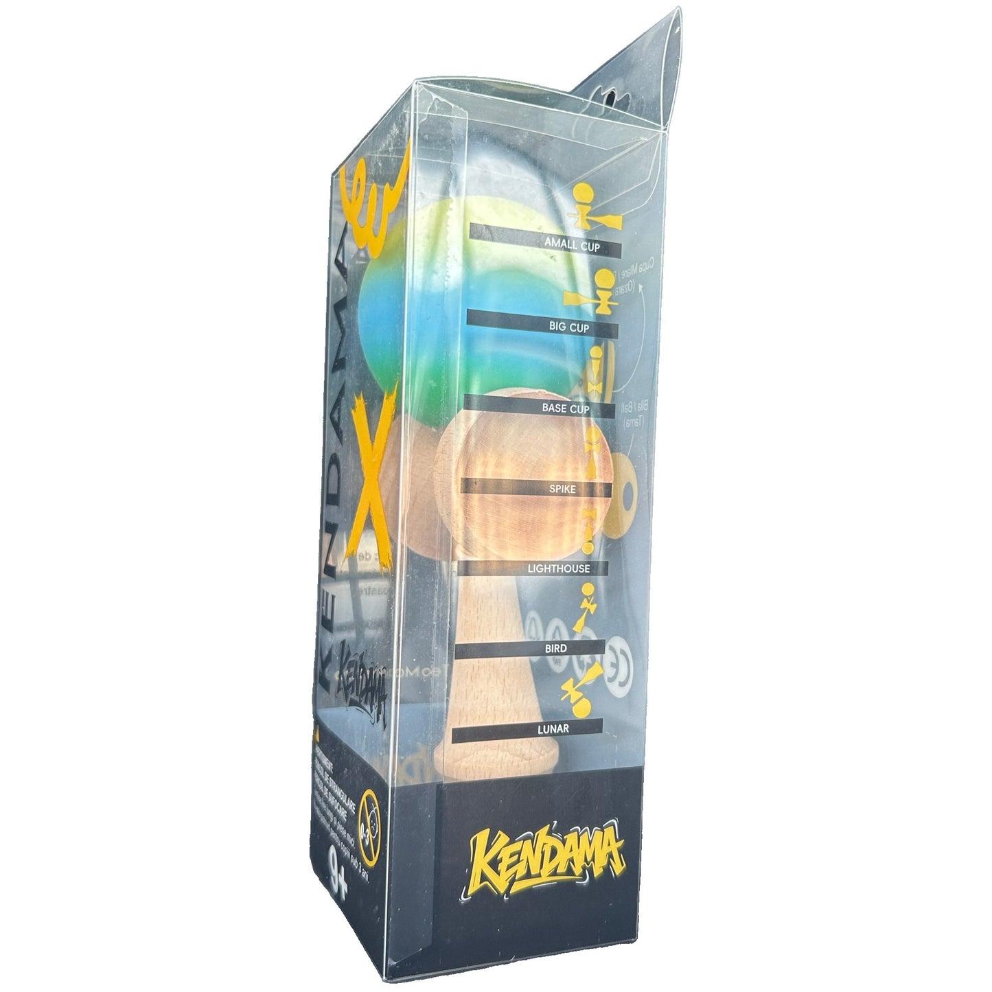 Jucărie KENDAMA din Lemn, 18 cm Gradient Galben-Albastru-Verde