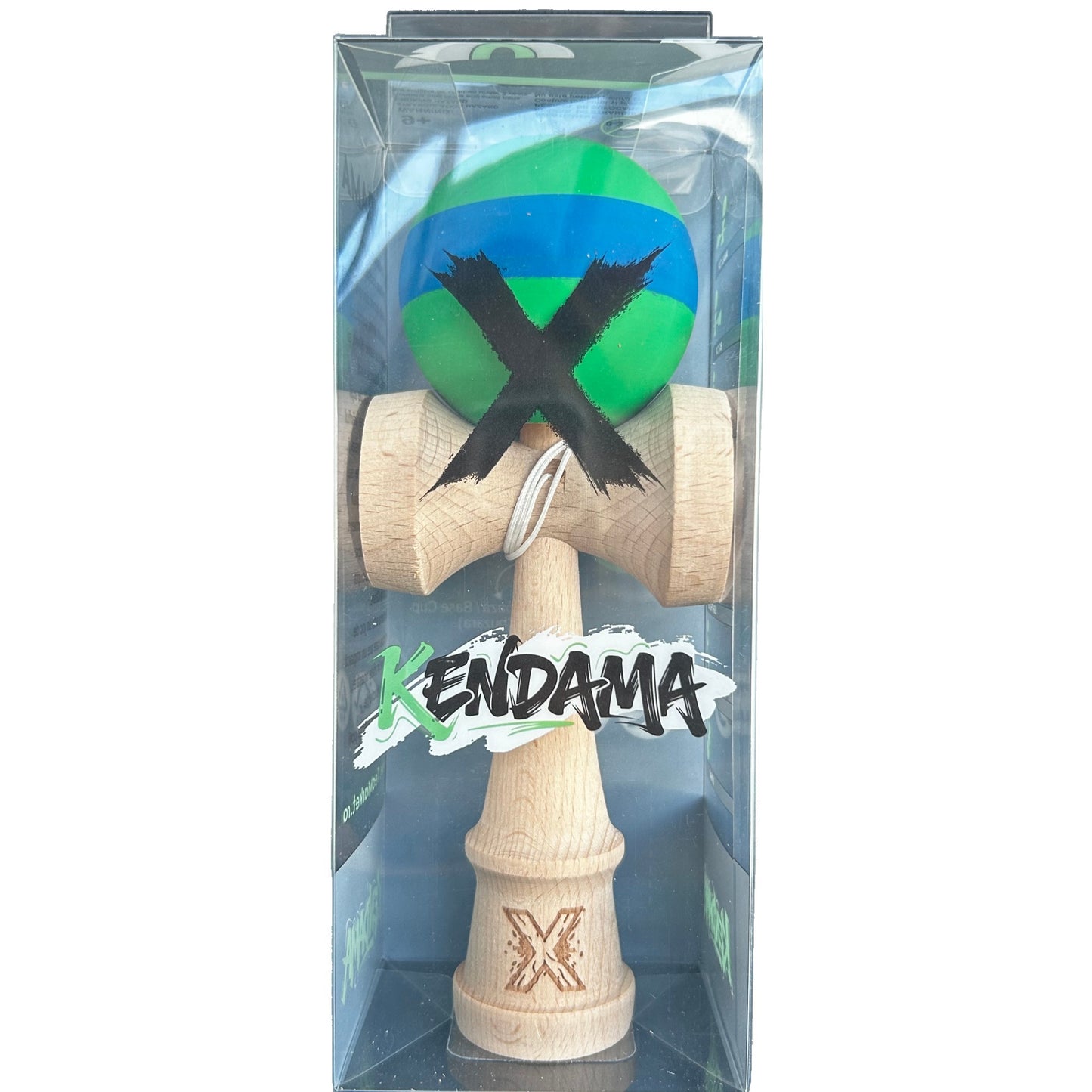 Jucărie KENDAMA din Lemn, 18 cm Model Verde-Albastru