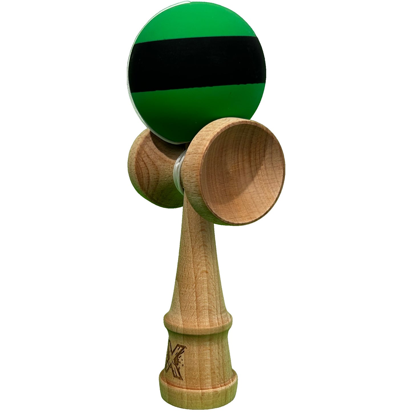 Jucărie KENDAMA din Lemn, 18 cm Model Negru-Verde