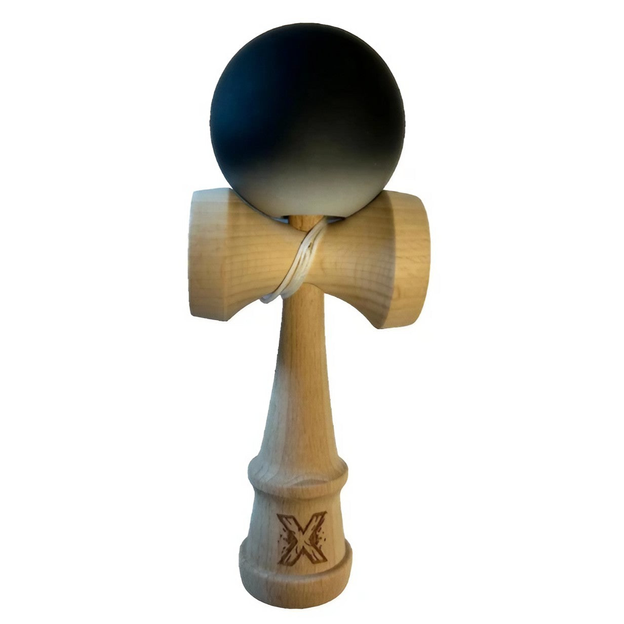 Jucărie KENDAMA din Lemn, 18 cm Gradient Alb-Nreu (Bila Cauciuc)